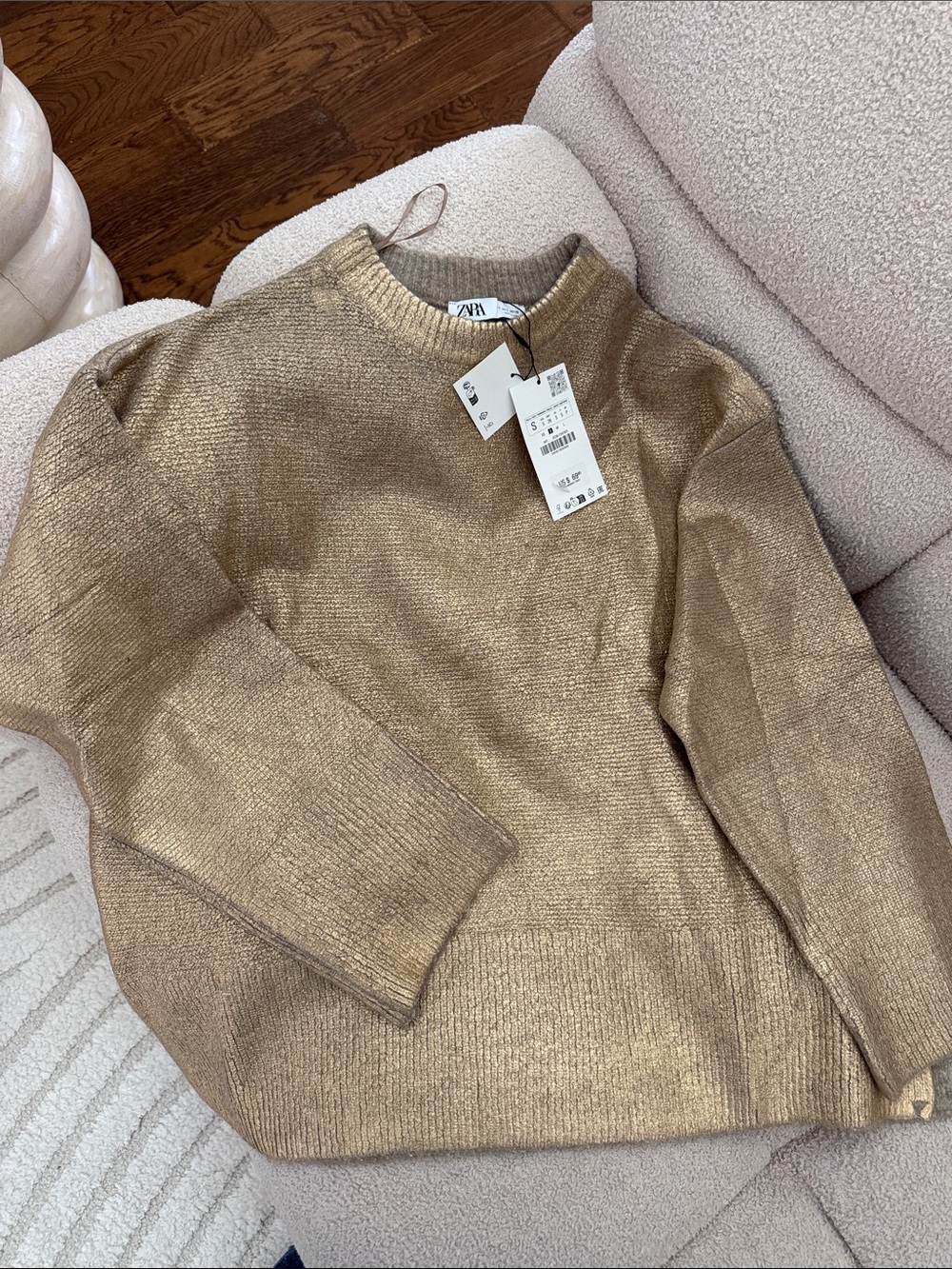 Zara Men Metallic Beige-Gold Crewneck Sweater